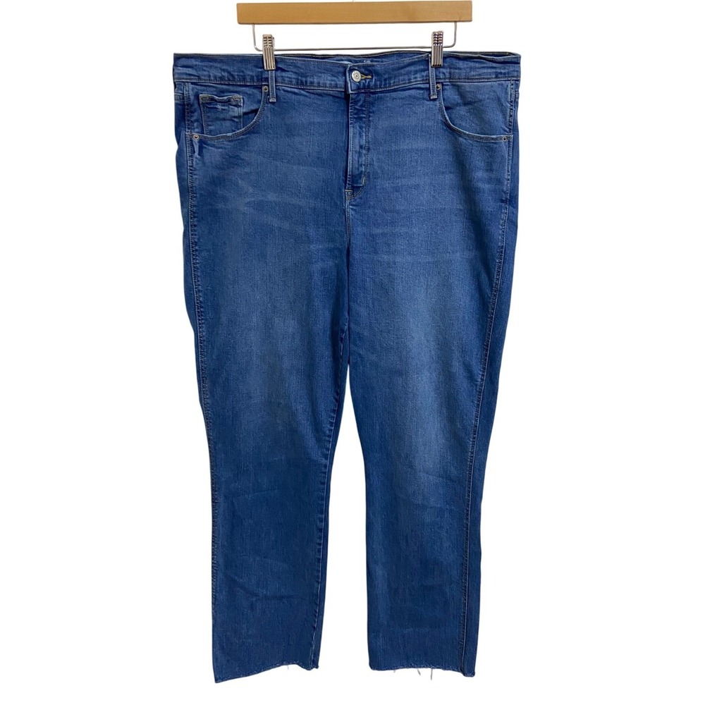 Old Navy High Rise Flare Ankle Jeans Medium Wash Raw‎ Hem 20 Tall Slim Pocket - Picture 2 of 11